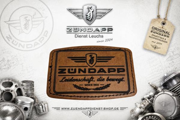 ZÜNDAPP Kunstleder-Patch „Leidenschaft, die bewegt.“ · Flügelwappen · Lorbeer · Vintage-Design